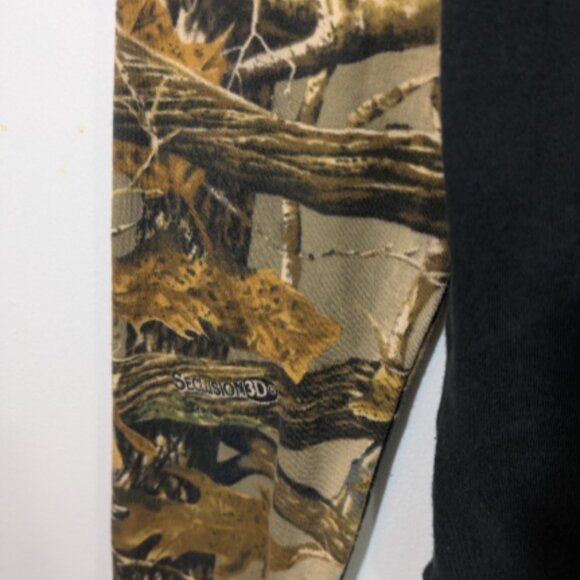 Cabela's Woman’s Henley Top Black with Tree Print Sleeves, Size M - Picture 2 of 4